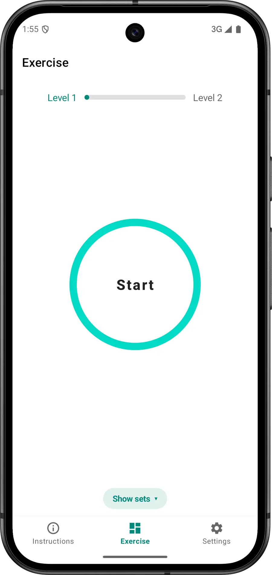 Stamino running a Kegel exercise on an Android phone, with a countdown ring and the current rep